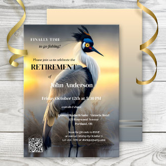 Gone Fishing Egret Art Retirement Party Einladung