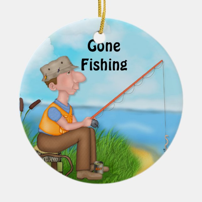 Gone Fishing Fischer Keramik Ornament (Vorne)