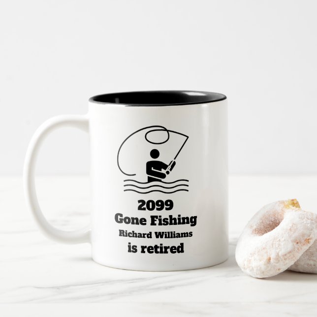 Gone Fishing Fisherman Retirement Gift Zweifarbige Tasse (Mit Donut)