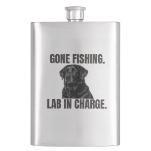 Gone Fishing. Lab in Charge. Black Lab Edelstahl Flachmann