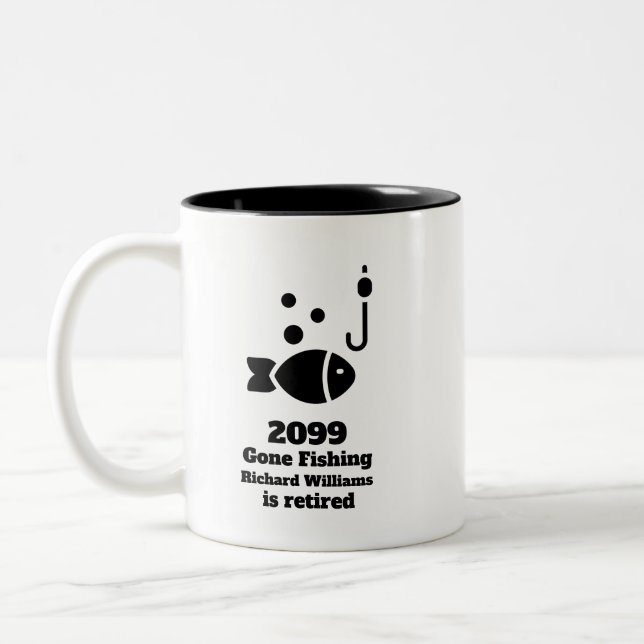 Gone Fishing Modern Retirement Geschenk Zweifarbige Tasse (Links)