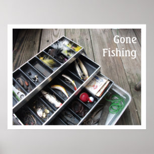 "Gone Fishing" Offene Box am Dock Poster