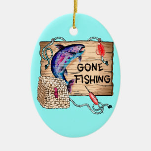 Gone Fishing Ovaler Ornamentschmuck Keramik Ornament