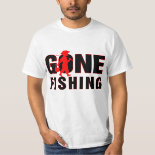 Gone Fishing-Red & Black Text Design T-Shirt