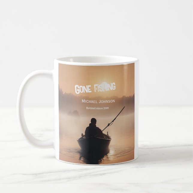 Gone Fishing Sunrise Remüde Fisherman Geschenk Kaffeetasse (Links)