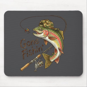 Gone Fishing Tarnmuster Forelle Fisch Vintage Ange Mousepad