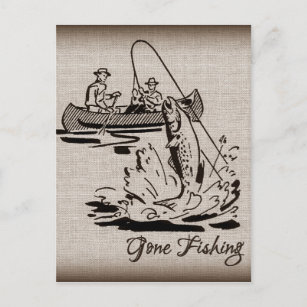 Gone Fishing Vintag Canoe Kayak Fisch auf Burlap Postkarte