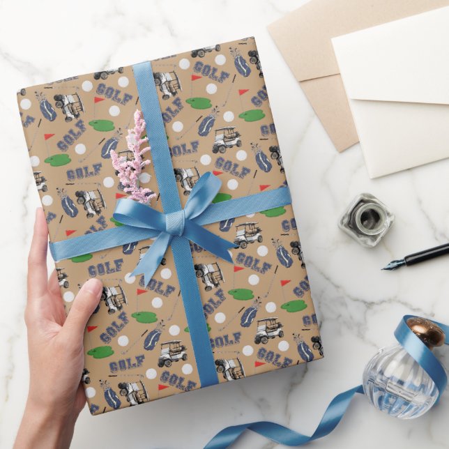 Gone Golfing on Wood Brown Geschenkpapier (Schenken)