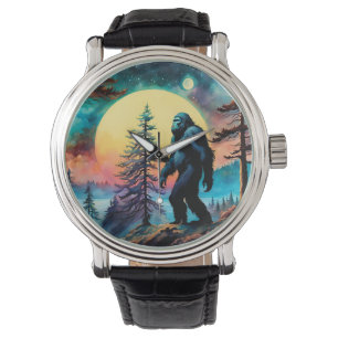 Gone Squatchin' farbenfrohe Sasquatch Landschaft Armbanduhr