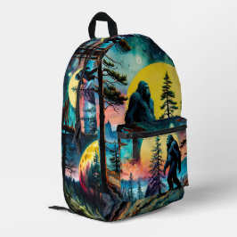 Gone Squatchin' farbenfrohe Sasquatch Landschaft Bedruckter Rucksack