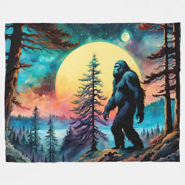 Gone Squatchin' farbenfrohe Sasquatch Landschaft Fleecedecke (Vorderseite (Horizontal))