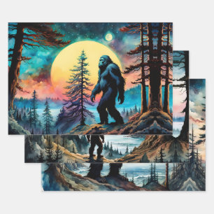 Gone Squatchin' farbenfrohe Sasquatch Landschaft Geschenkpapier Set