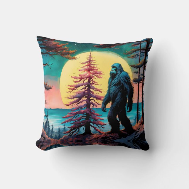 Gone Squatchin' farbenfrohe Sasquatch Landschaft Kissen (Vorderseite)