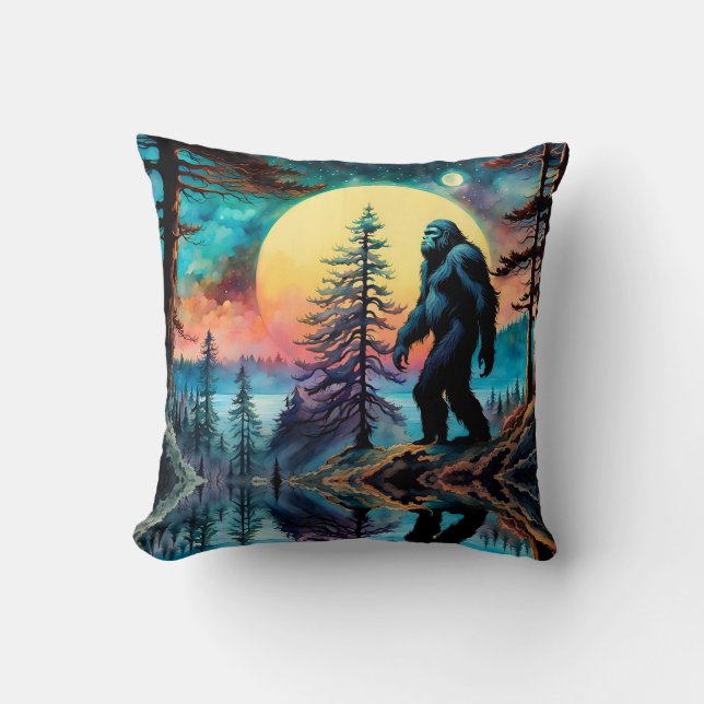 Gone Squatchin' farbenfrohe Sasquatch Landschaft Kissen (Vorderseite)