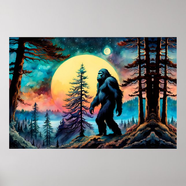 Gone Squatchin' farbenfrohe Sasquatch Landschaft Poster (Vorne)