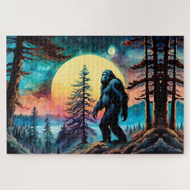 Gone Squatchin' farbenfrohe Sasquatch Landschaft Puzzle (Horizontal)