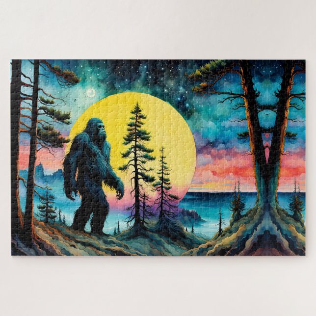 Gone Squatchin' farbenfrohe Sasquatch Landschaft Puzzle (Horizontal)