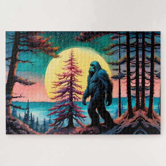 Gone Squatchin' farbenfrohe Sasquatch Landschaft Puzzle (Horizontal)