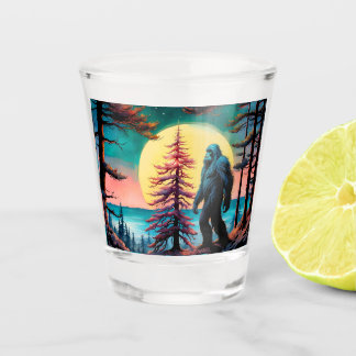 Gone Squatchin' farbenfrohe Sasquatch Landschaft Schnapsglas