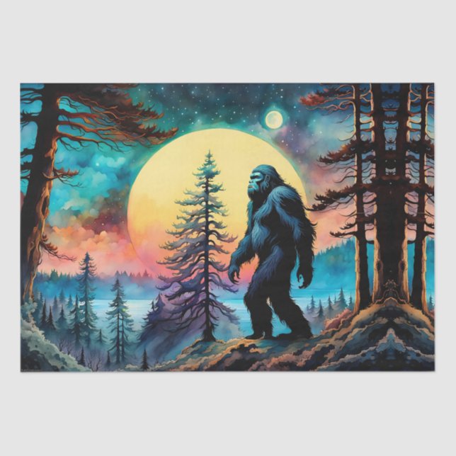 Gone Squatchin' farbenfrohe Sasquatch Landschaft Seidenpapier (Vorderseite)
