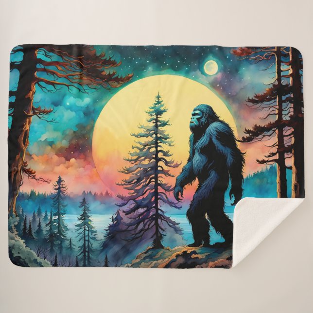 Gone Squatchin' farbenfrohe Sasquatch Landschaft Sherpadecke (Vorderseite (Horizontal))