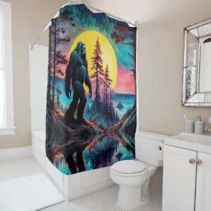 Gone Squatchin' farbenfrohe Sasquatch Nachtlandsch Duschvorhang