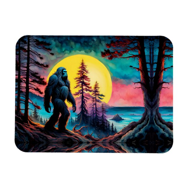 Gone Squatchin' farbenfrohe Sasquatch Nachtlandsch Magnet (Horizontal)