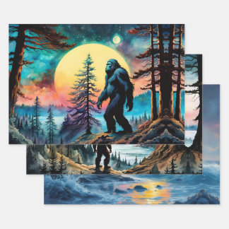 Gone Squatchin' Farbige Sasquatch-Landschaft Geschenkpapier Set