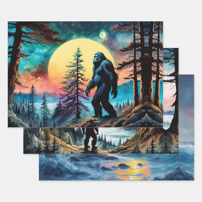 Gone Squatchin' Farbige Sasquatch-Landschaft Geschenkpapier Set (Set)