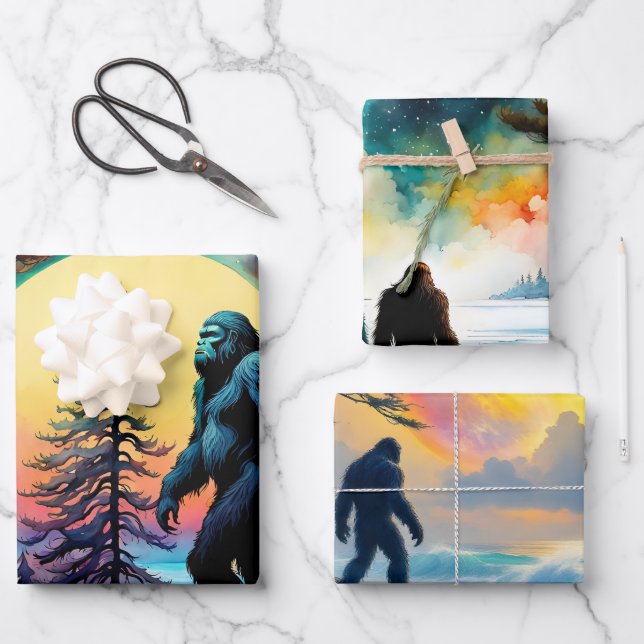 Gone Squatchin' Farbige Sasquatch-Landschaft II Geschenkpapier Set (Vorderseite)