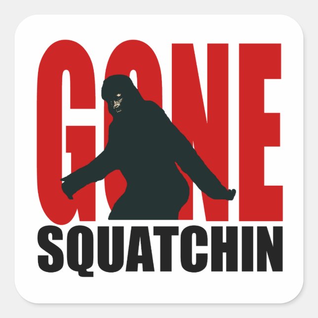 Gone Squatchin - Schwarz und Rot Quadratischer Aufkleber (Vorderseite)