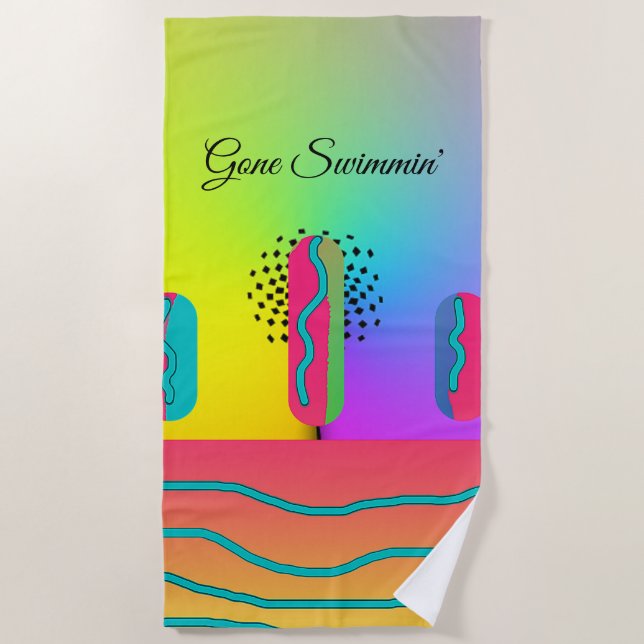 Gone Swimming' Regenbogen Geo Mix Strandtuch (Vorderseite)