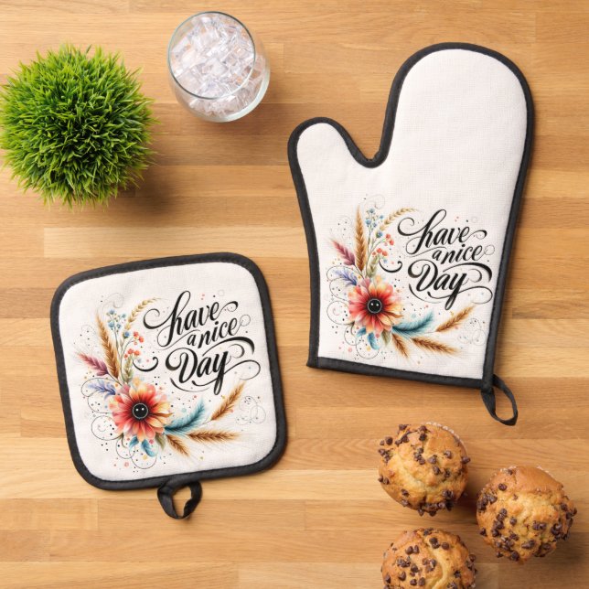 Gönnen Sie sich einen schönen Blumentag Ofenhandschuh & Topflappen-Set (Oben Unten)