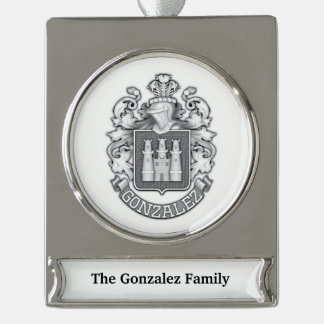 Gonzalez Family Crest  Silver Plated Banner Orname Banner-Ornament Silber