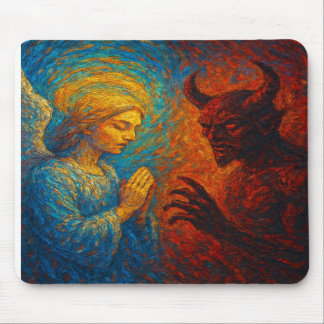 “Good and Evil – Abstract Angel and Demon Painting Mousepad