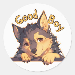 Good Boy Anime Dog Runder Aufkleber