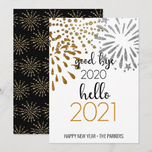 Good Bye 2020 Hello 2021   Feuerwerk Feiertagskarte