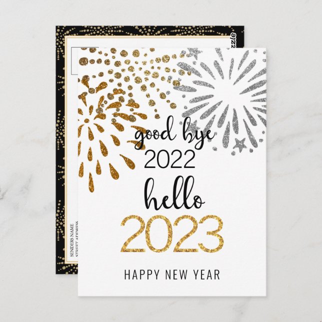 Good Bye 2022 Hello 2023 Business Festive Firework Postkarte (Vorne/Hinten)