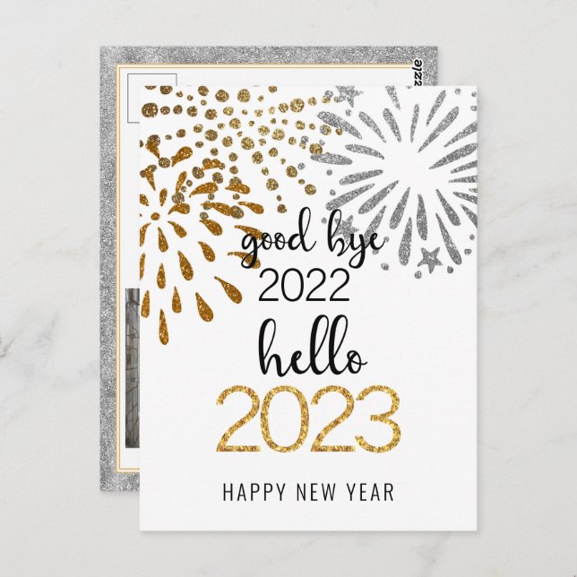 Good Bye 2022 Hello 2023 Business Festive Firework Postkarte (Vorne/Hinten)