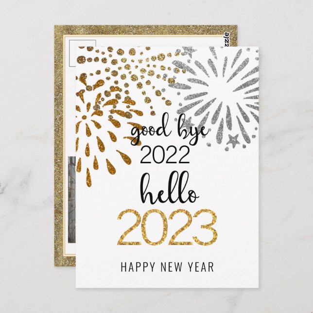 Good Bye 2022 Hello 2023 Business Festive Firework Postkarte (Vorne/Hinten)