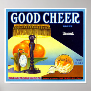 Good Cheer Brand Orange Kistenetikett Western Lith Poster