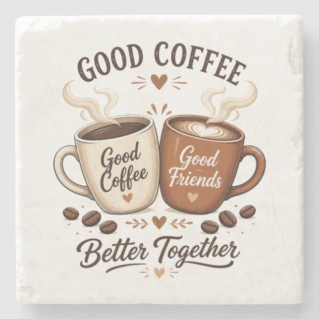 Good Coffee Good Friends mit zwei Kaffeetassen Steinuntersetzer (Vorderseite)