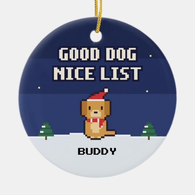 Good Dog Nice List Personalized Pixel Ornament (Vorne)