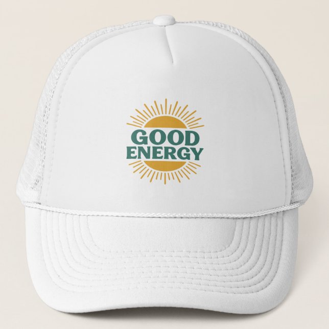 Good Energy- Retro Sunburst Positive Vibes Design Truckerkappe (Vorderseite)