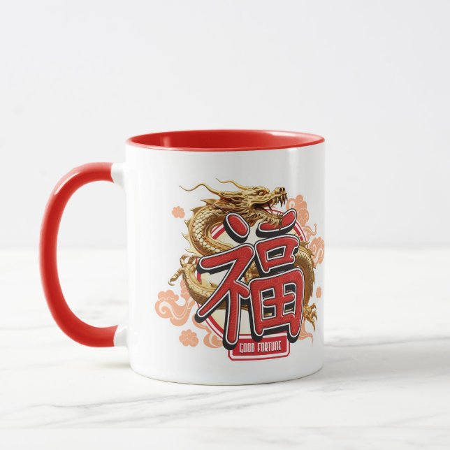 "Good Fortune" Chinesischer Drache und Luck-Symbol Tasse (Links)