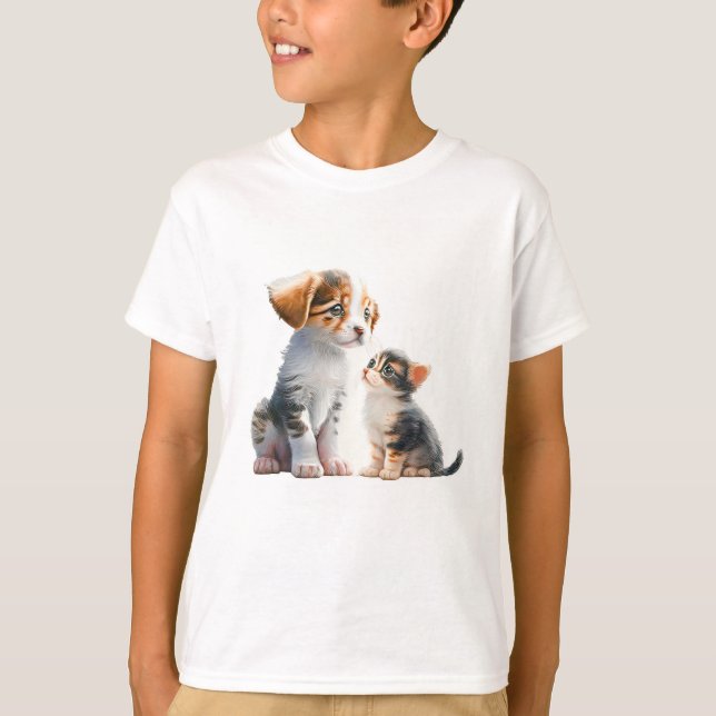 Good Friends Puppy And Kitten T-Shirt (Vorderseite)