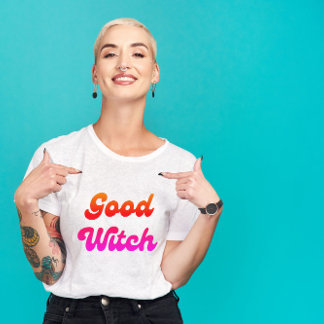 Good Hexe Funny Pink & Orange Schriftart Halloween T-Shirt