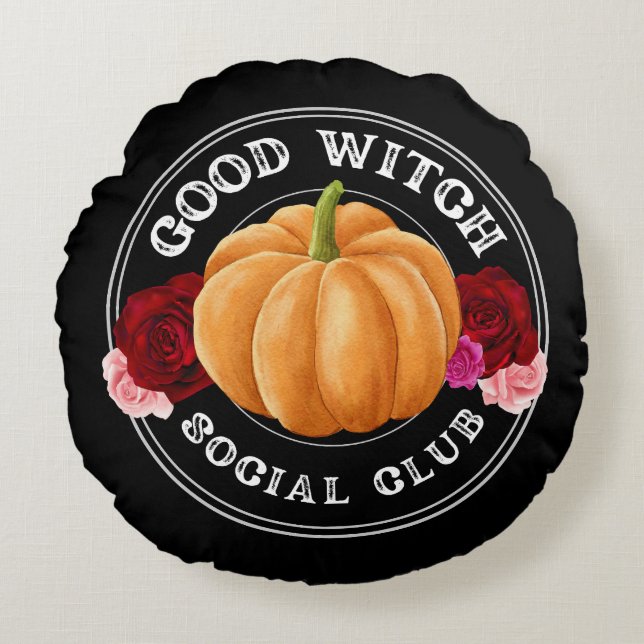 Good Hexe Social Club Halloween Rundes Kissen (Vorderseite)