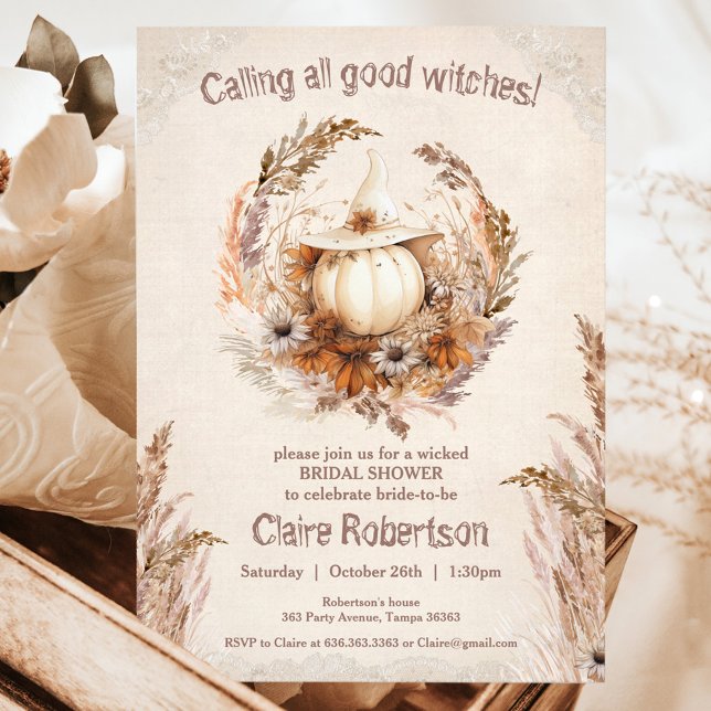 Good Hexenkürbis Halloween Brautparty Party Einladung (Good Witch Pumpkin Halloween Boho Bridal Shower Invitation)