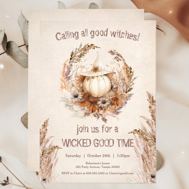 Good Hexenkürbis Halloween Girls Night Party Einladung (Good Witch Pumpkin Halloween Boho Girls Out Night or Birthday Invitation)
